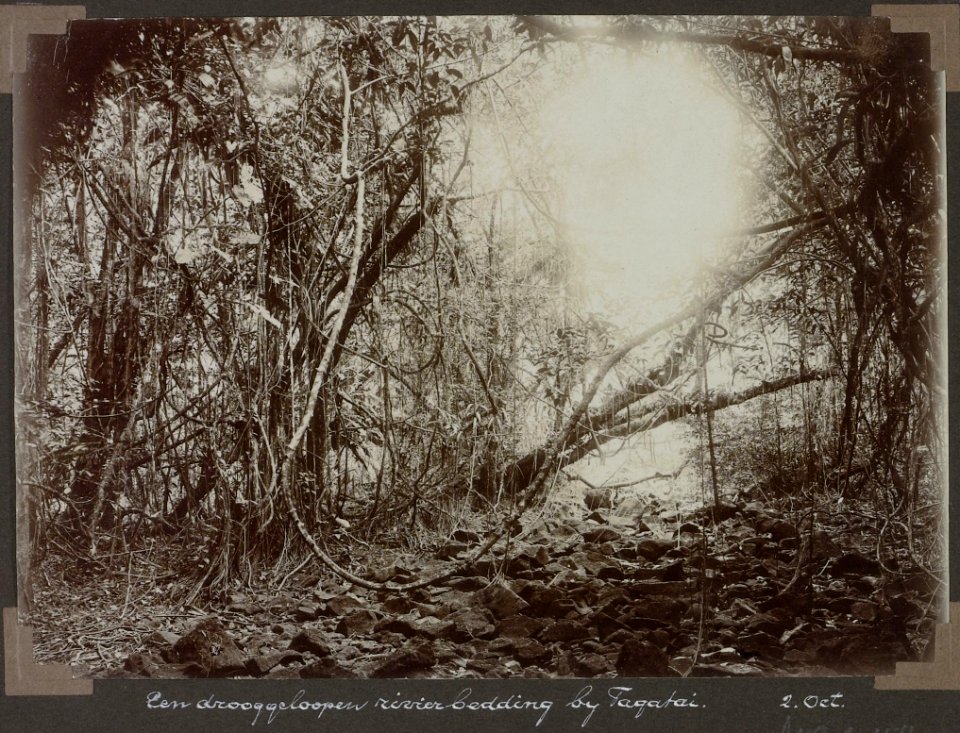 Collectie NMvWereldculturen, RV-A103-1-154, 'Een drooggeloopen rivierbedding bij Tagatai'. Foto- G.M. Versteeg, 2 oktober 1904