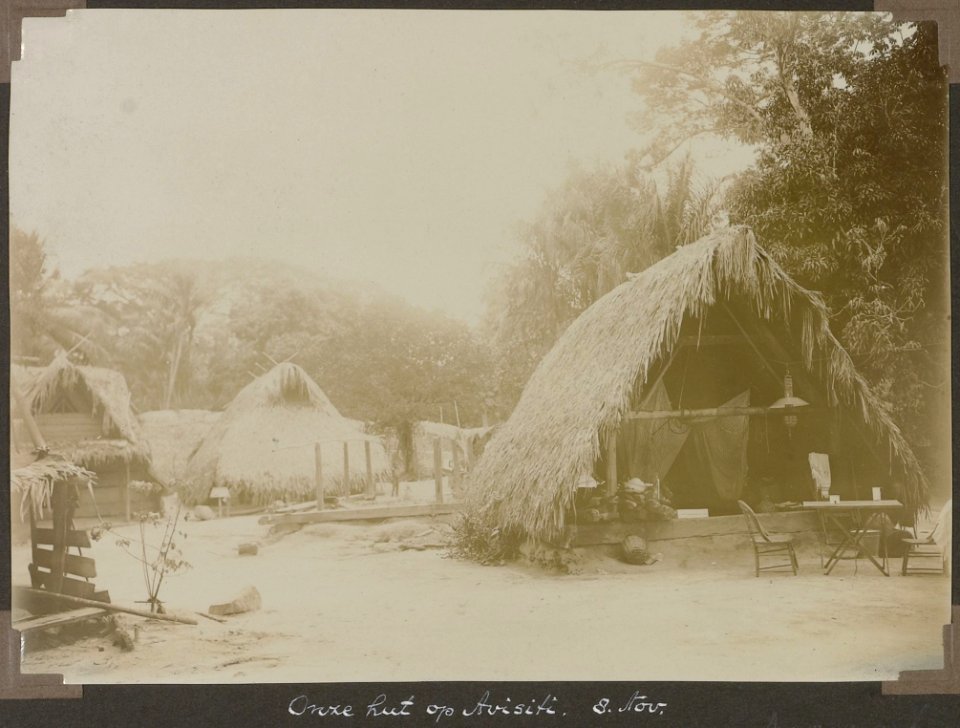 Collectie NMvWereldculturen, RV-A103-1-206, 'Onze hut op Avisiti'. Foto- G.M. Versteeg, 8 november 1904