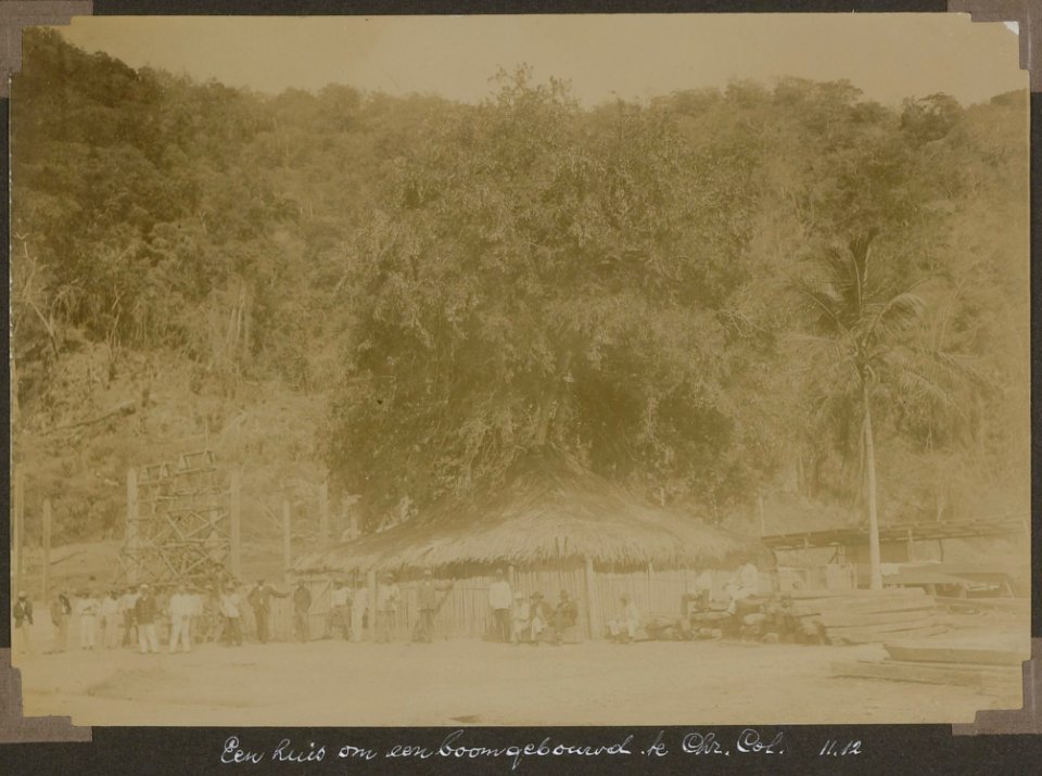 Collectie NMvWereldculturen, RV-A103-1-224, 'Een huis om een boomgebouwd te Christoforo Colombo'. Foto- G.M. Versteeg, 11 december 1904
