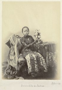 Collectie NMvWereldculturen, RV-A112-1-14, Foto, 'Een kleinkind van Hamangkoe Boewono VI, de sultan van Yogyakarta (1855-1877)', fotograaf Woodbury & Page, ca. 1875