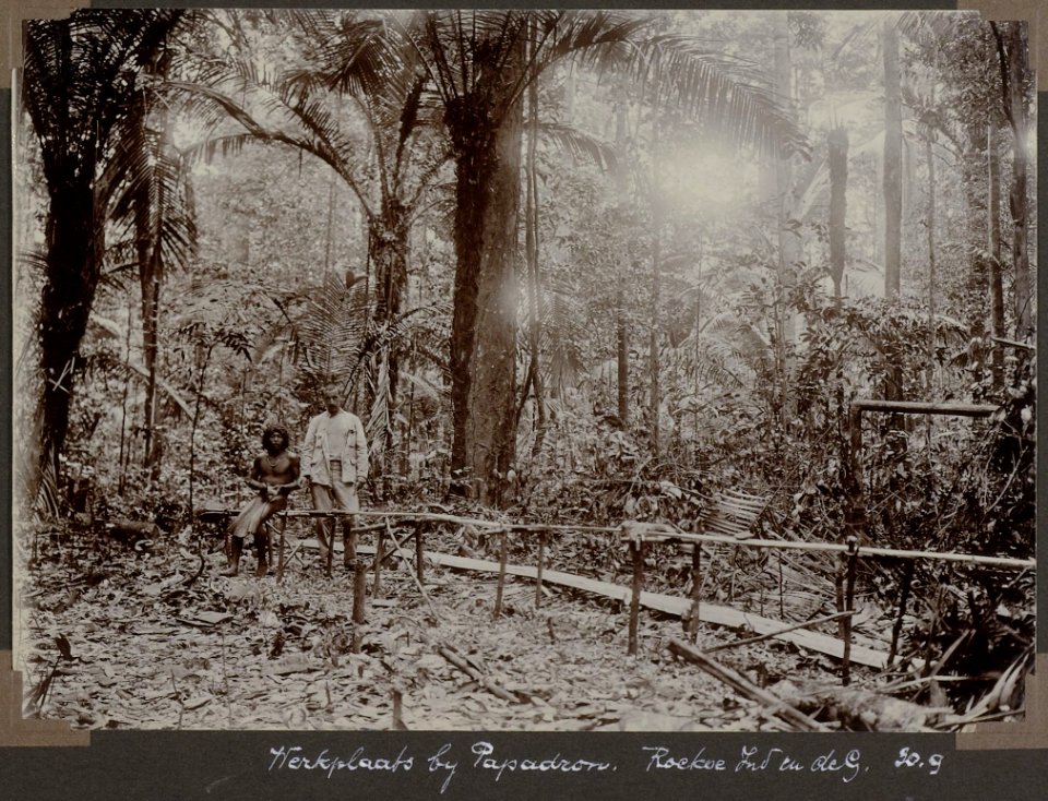 Collectie NMvWereldculturen, RV-A103-1-113, 'Werkplaats bij Papadron. Roekoe indiaan en C.H. de Goeje'. Foto- G.M. Versteeg, 30 september 1904