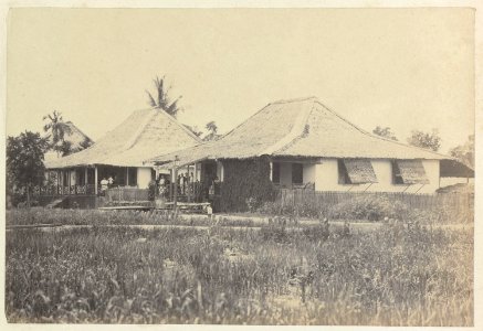 Collectie NMvWereldculturen, RV-A112-1-56, Foto, 'Een aantal woningen in Mauk bij Batavia', fotograaf Woodbury & Page, ca. 1875