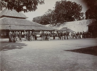 Collectie NMvWereldculturen, RV-A142-1-6, Foto, 'De Praalpaarden in de Kraton van Yogyakarta tijdens de Garebeg-feesten', fotograaf K. (Kassian) Céphas, 1888