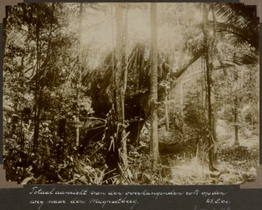 Collectie NMvWereldculturen, RV-A103-1-48, 'Totaalaanzicht van den overhangenden rots op den weg naar den Magneetberg'. Foto- G.M. Versteeg, 23 augustus 1904