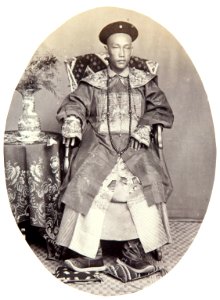 Collectie NMvWereldculturen, TM-60004909, Foto, 'Studioportret van een Chinese man', fotograaf Woodbury & Page, 1860-1878