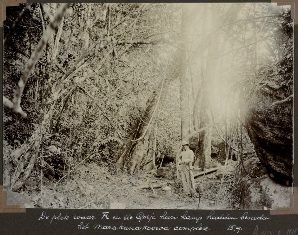 Collectie NMvWereldculturen, RV-A103-1-88, 'De plek waar A. Franssen Herderschee en C.H. de Goeje hun kamp hadden beneden het Marakanakoewa complex'. Foto- G.M. Versteeg, 15 september 1904