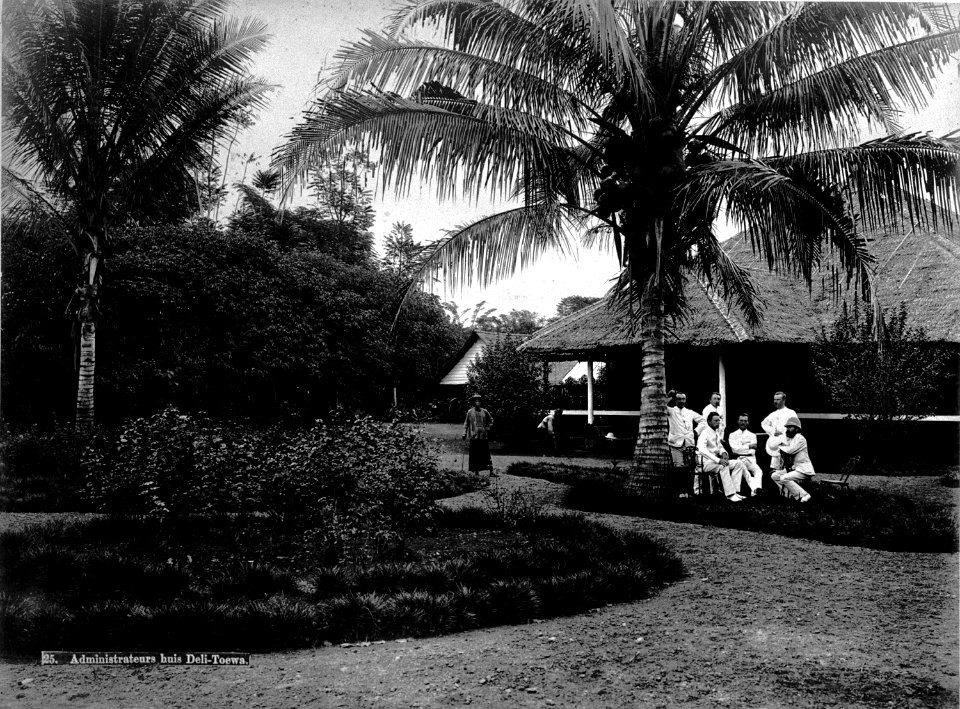 Collectie NMvWereldculturen, TM-60004657, Foto, 'Planters voor de administrateurswoning op de tabaksplantage Deli Toewa', fotograaf G.R. Lambert & Co., 1885-1888