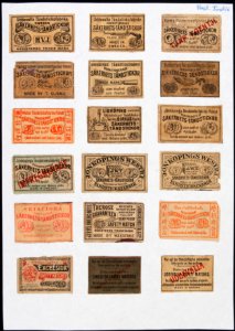 Collectie NMvWereldculturen, TM-6477-114, Etiketten van luciferdoosjes, 1900-1949