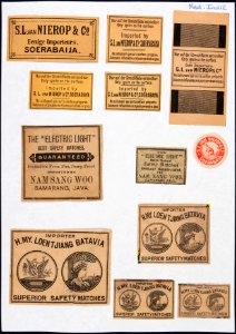Collectie NMvWereldculturen, TM-6477-103, Etiketten van luciferdoosjes, 1900-1949