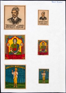 Collectie NMvWereldculturen, TM-6477-132, Etiketten van luciferdoosjes, 1900-1949