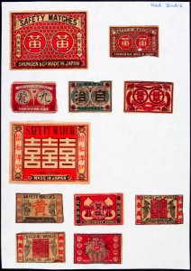 Collectie NMvWereldculturen, TM-6477-101, Etiketten van luciferdoosjes, 1900-1949
