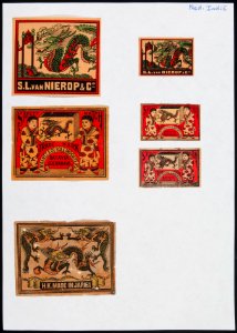 Collectie NMvWereldculturen, TM-6477-14, Etiketten van luciferdoosjes, 1900-1949