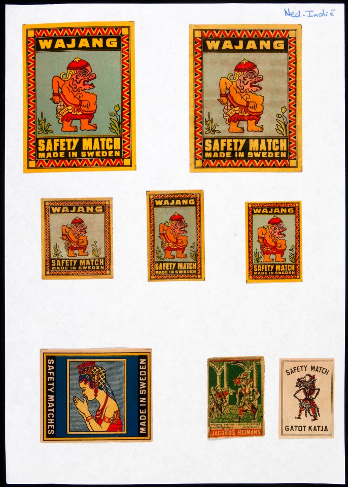 Collectie NMvWereldculturen, TM-6477-124, Etiketten van luciferdoosjes, 1900-1949