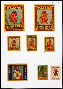 Collectie NMvWereldculturen, TM-6477-124, Etiketten van luciferdoosjes, 1900-1949