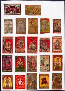 Collectie NMvWereldculturen, TM-6477-131, Etiketten van luciferdoosjes, 1900-1949