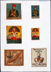 Collectie NMvWereldculturen, TM-6477-142, Etiketten van luciferdoosjes, 1900-1949