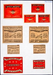 Collectie NMvWereldculturen, TM-6477-176, Etiketten van luciferdoosjes, 1900-1949