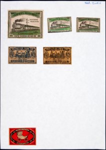 Collectie NMvWereldculturen, TM-6477-162, Etiketten van luciferdoosjes, 1900-1949