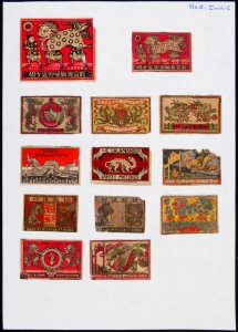 Collectie NMvWereldculturen, TM-6477-15, Etiketten van luciferdoosjes, 1900-1949