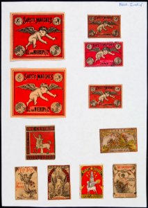 Collectie NMvWereldculturen, TM-6477-17, Etiketten van luciferdoosjes, 1900-1949