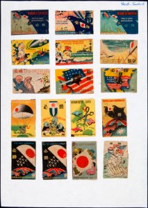 Collectie NMvWereldculturen, TM-6477-190, Etiketten van luciferdoosjes, 1900-1949