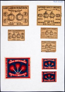 Collectie NMvWereldculturen, TM-6477-177, Etiketten van luciferdoosjes, 1900-1949