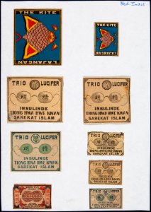 Collectie NMvWereldculturen, TM-6477-180, Etiketten van luciferdoosjes, 1900-1949