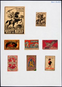 Collectie NMvWereldculturen, TM-6477-29, Etiketten van luciferdoosjes, 1900-1949