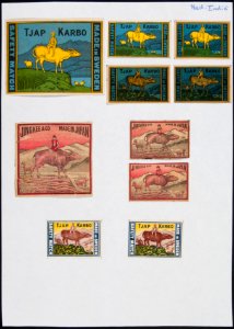 Collectie NMvWereldculturen, TM-6477-36, Etiketten van luciferdoosjes, 1900-1949