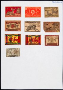 Collectie NMvWereldculturen, TM-6477-43, Etiketten van luciferdoosjes, 1900-1949
