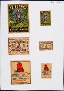 Collectie NMvWereldculturen, TM-6477-47, Etiketten van luciferdoosjes, 1900-1949