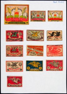 Collectie NMvWereldculturen, TM-6477-20, Etiketten van luciferdoosjes, 1900-1949