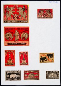 Collectie NMvWereldculturen, TM-6477-54, Etiketten van luciferdoosjes, 1900-1949