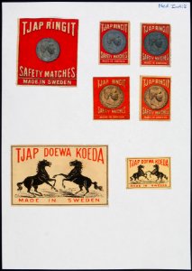 Collectie NMvWereldculturen, TM-6477-28, Etiketten van luciferdoosjes, 1900-1949