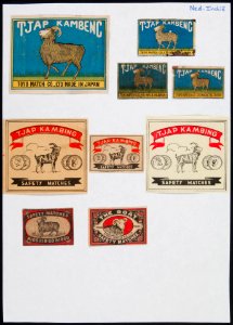 Collectie NMvWereldculturen, TM-6477-44, Etiketten van luciferdoosjes, 1900-1949