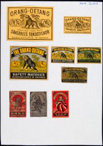 Collectie NMvWereldculturen, TM-6477-48, Etiketten van luciferdoosjes, 1900-1949