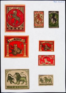 Collectie NMvWereldculturen, TM-6477-65, Etiketten van luciferdoosjes, 1900-1949