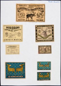 Collectie NMvWereldculturen, TM-6477-39, Etiketten van luciferdoosjes, 1900-1949