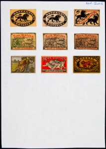 Collectie NMvWereldculturen, TM-6477-69, Etiketten van luciferdoosjes, 1900-1949