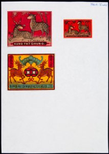 Collectie NMvWereldculturen, TM-6477-42, Etiketten van luciferdoosjes, 1900-1949