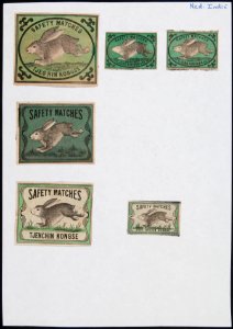 Collectie NMvWereldculturen, TM-6477-72, Etiketten van luciferdoosjes, 1900-1949