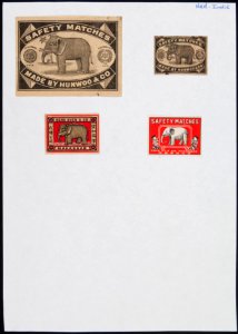 Collectie NMvWereldculturen, TM-6477-59, Etiketten van luciferdoosjes, 1900-1949