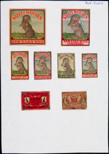 Collectie NMvWereldculturen, TM-6477-76, Etiketten van luciferdoosjes, 1900-1949