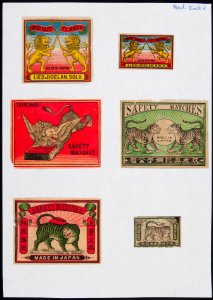 Collectie NMvWereldculturen, TM-6477-66, Etiketten van luciferdoosjes, 1900-1949