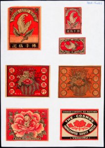 Collectie NMvWereldculturen, TM-6477-5, Etiketten van luciferdoosjes, 1900-1949
