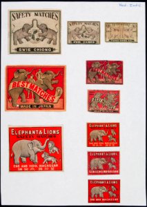 Collectie NMvWereldculturen, TM-6477-53, Etiketten van luciferdoosjes, 1900-1949