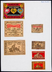 Collectie NMvWereldculturen, TM-6477-57, Etiketten van luciferdoosjes, 1900-1949