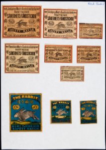 Collectie NMvWereldculturen, TM-6477-73, Etiketten van luciferdoosjes, 1900-1949