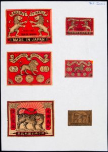 Collectie NMvWereldculturen, TM-6477-64, Etiketten van luciferdoosjes, 1900-1949