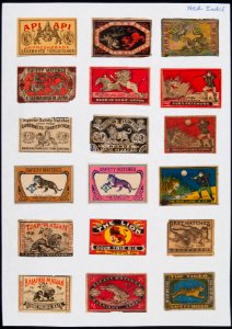 Collectie NMvWereldculturen, TM-6477-68, Etiketten van luciferdoosjes, 1900-1949